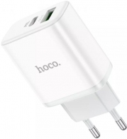 USB Charger HOCO C105A Stage Dual port, 1 x USB-C + 1 x USB, USB-C: 20W / USB:18W, Total output: 5V/3A, up to PD20W / QC3.0, White thumbnav 1