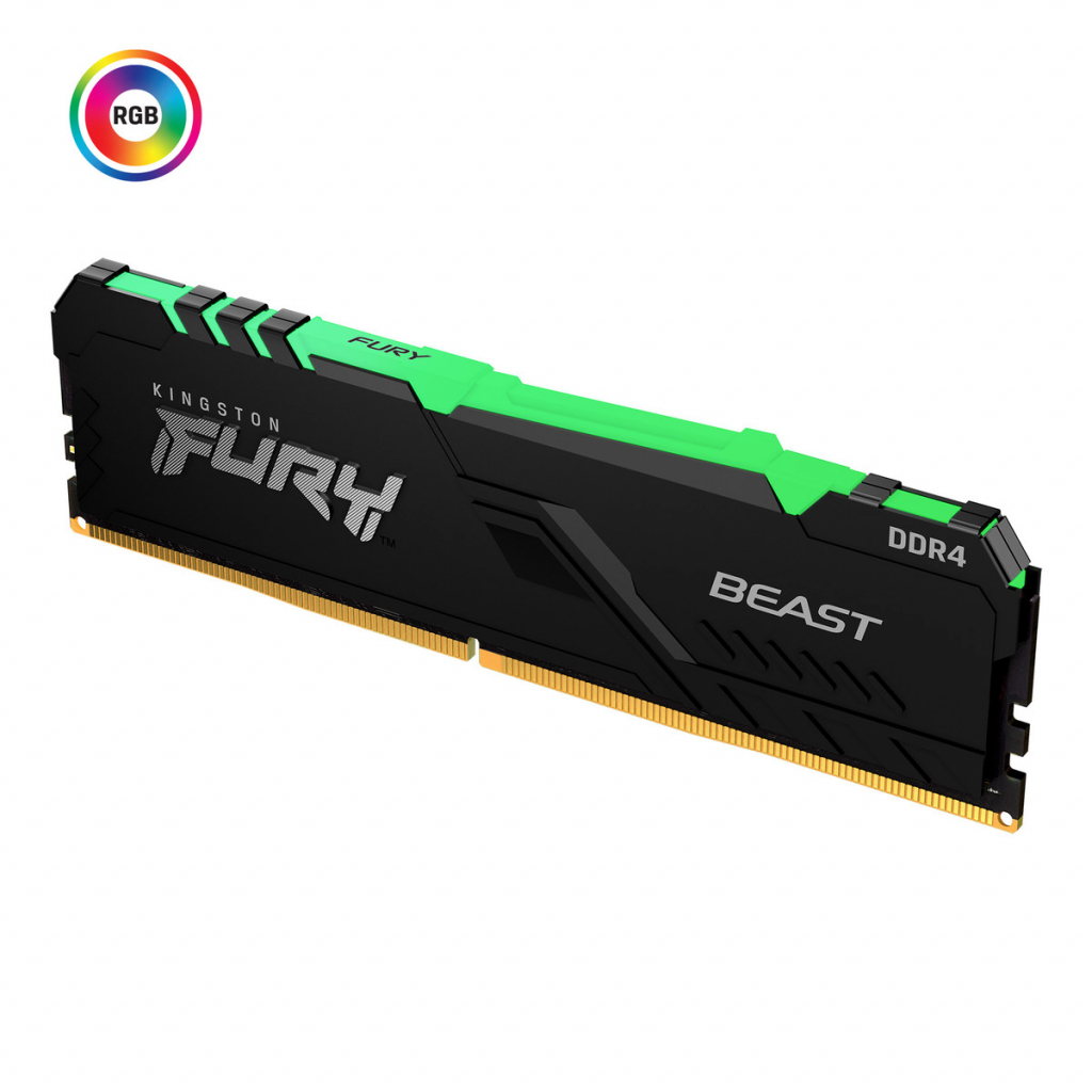 16GB DDR4-3600  Kingston FURY® Beast DDR4 RGB, PC28800, CL18, 1.35V, Auto-overclocking, Asymmetric BLACK low-profile heat spreader, Dynamic RGB effects featuring Kingston FURY Infrared Sync technology, Intel XMP Ready  (Extreme Memory Profiles) photo 2