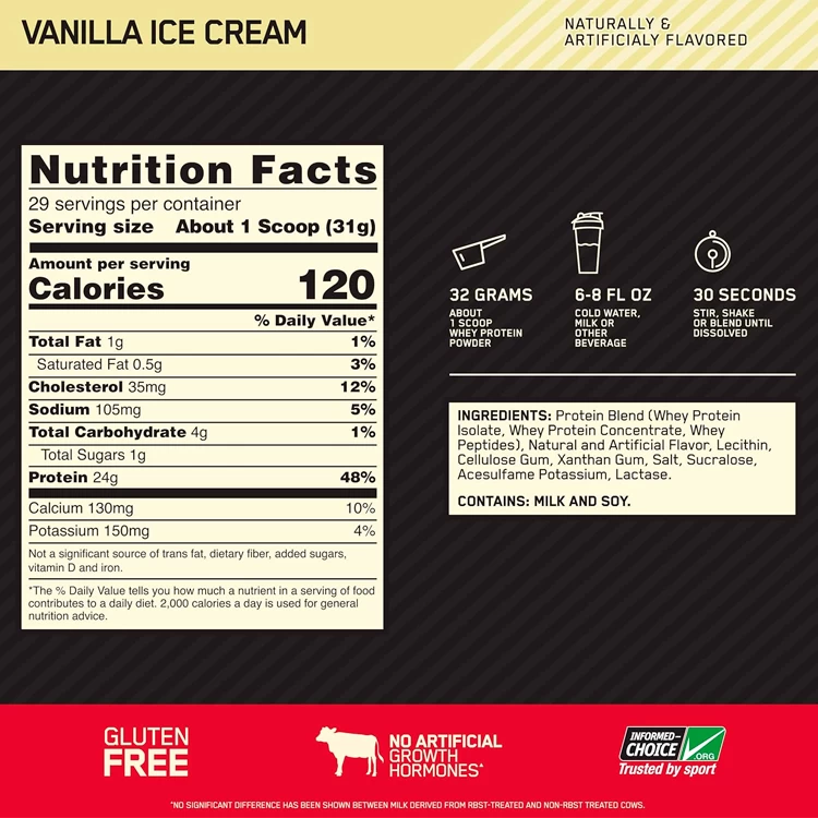 Сывороточный протеин Optimum Nutrition Gold Standard 100% WHEY Vanilla Ice Cream 2lb/907 г photo 2