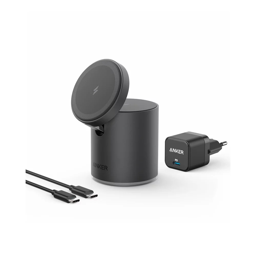 Wireless Charger  Anker PowerWave Mag-Go 2in1, 20W,  iPhone 12/13 and AirPods, black photo 1