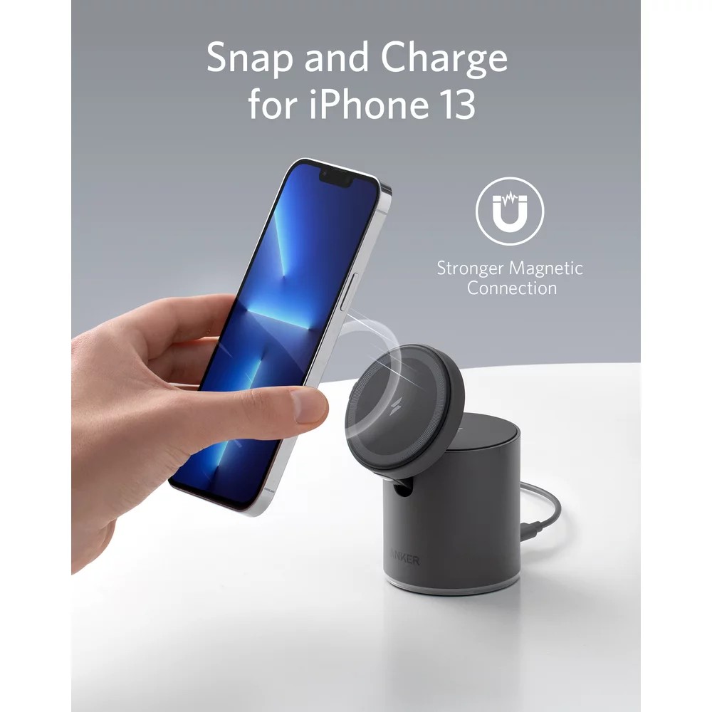 Wireless Charger  Anker PowerWave Mag-Go 2in1, 20W,  iPhone 12/13 and AirPods, black photo 4