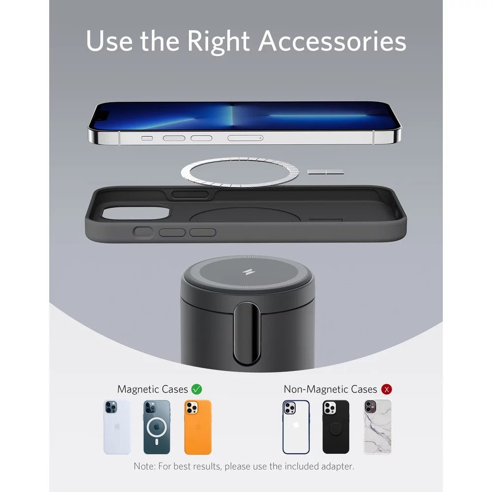 Wireless Charger  Anker PowerWave Mag-Go 2in1, 20W,  iPhone 12/13 and AirPods, black photo 7