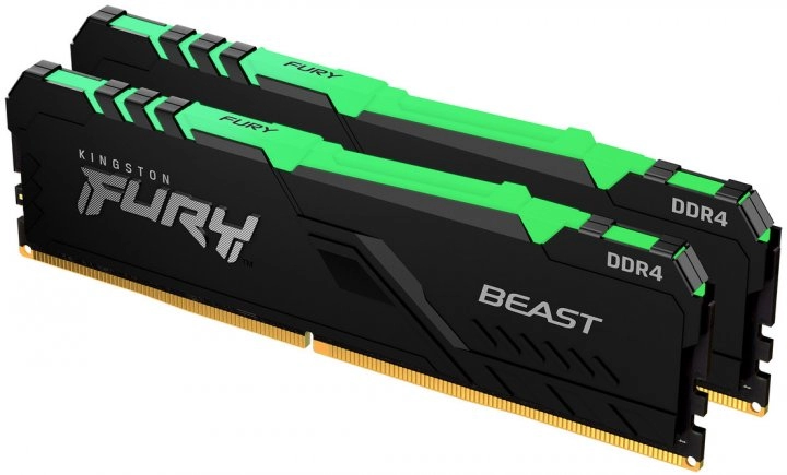 16GB (Kit of 2*8GB) DDR4-3733  Kingston FURY® Beast DDR4 RGB, PC29800, CL19, 1.35V, Auto-overclocking, Asymmetric BLACK low-profile heat spreader, Dynamic RGB effects Kingston FURY Infrared Sync technology, Intel XMP Ready (Extreme Memory Profiles) photo 1
