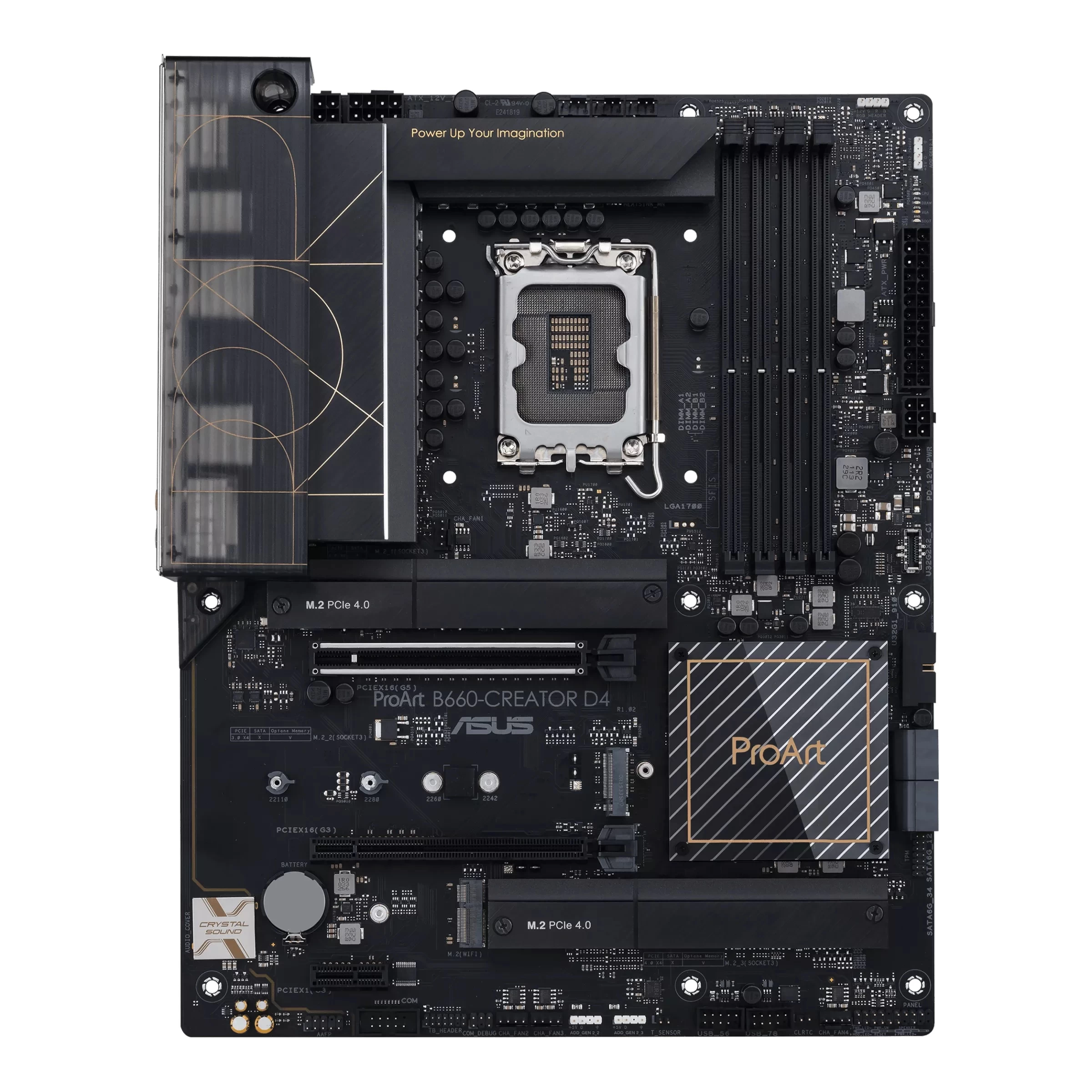 ASUS ProArt B660-CREATOR D4, Socket 1700, 13Phases, Intel® B660 (13/12th Gen CPU), Dual 4xDDR4-5333, HDMI, DP, Type-C, CPU iGPU, 2xPCIe X16 5.0, 4xSATA3, RAID, 3xM.2 4.0, 1xPCIe X1, Realtek Audio 7.1/SPDIF, 2.5GbE+1GbE LAN, 1xUSB-C Gen2x2, 1xUSB-C Gen2, 6 photo 1
