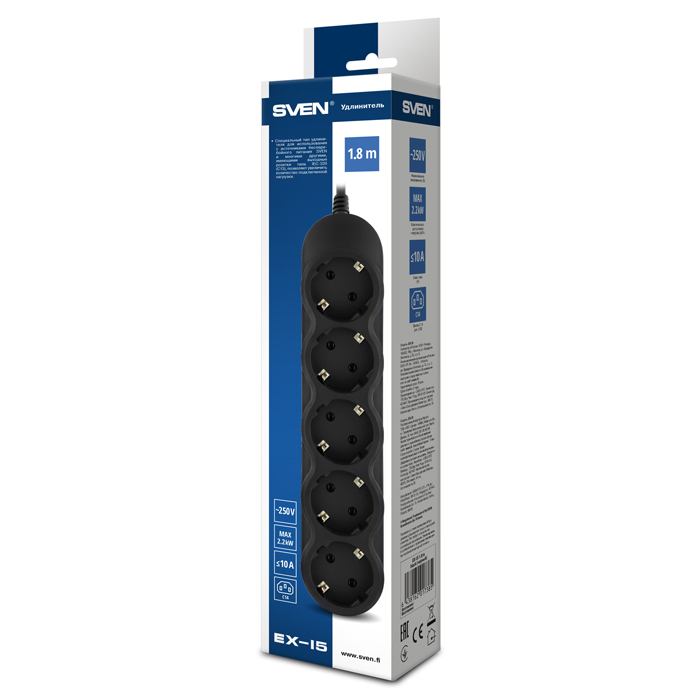 Power strip SVEN EX-I5 black 1.8 m, for UPS, 5 Sockets, Black photo 6