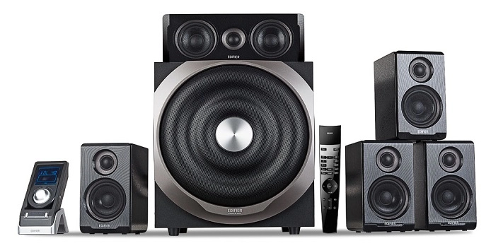 Edifier S760D Black, 5.1/ 540W (240W+ 5x60W) RMS, (Dolby Digital, Dolby ProLogic II, DTS Digital decoders), Audio in: 4x digital (3xOptical +Coaxial) &amp; 3 analog, Wired control with LCD display + Remote control, all wooden, (sub.10" + satl.(3.5"+1")) photo 1