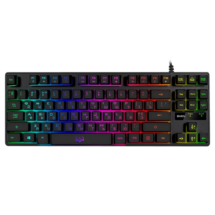 SVEN KB-G7400 Gaming Keyboard, membrane with tactile feedback, 87 keys, 12 Fn-keys, Backlight, USB, Рус/Укр/Eng, Black photo 1