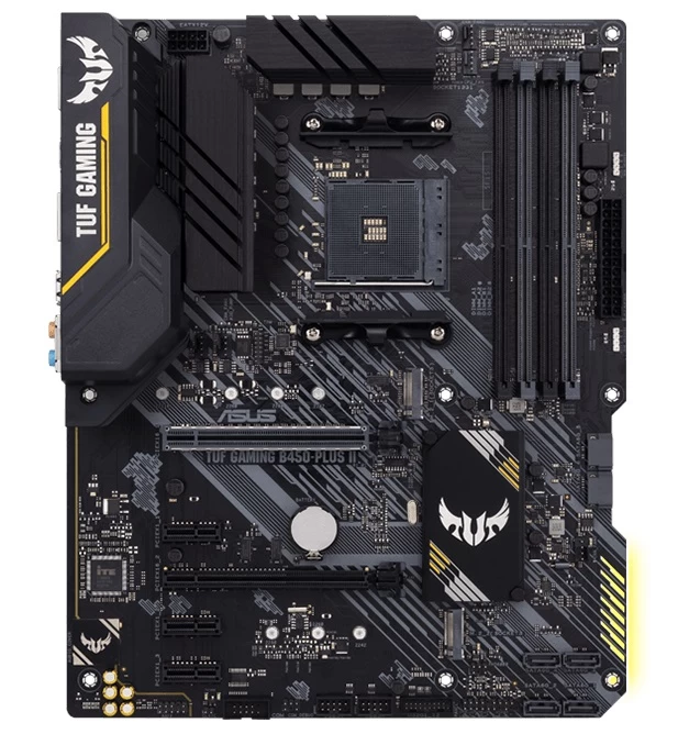 ASUS TUF GAMING B450-PLUS II, Socket AM4, AMD B450, Dual 4xDDR4-4400, APU AMD graphics, HDMI, DP, 2xPCIe X16, 6xSATA3, RAID, 2xM.2, 3xPCIeX1, ALC S1200A HDA, GbE LAN, 2xUSB3.2 Gen2(Type A+C), 6xUSB3.2, Aura Sync RGB, TUF comp, ATX photo 1