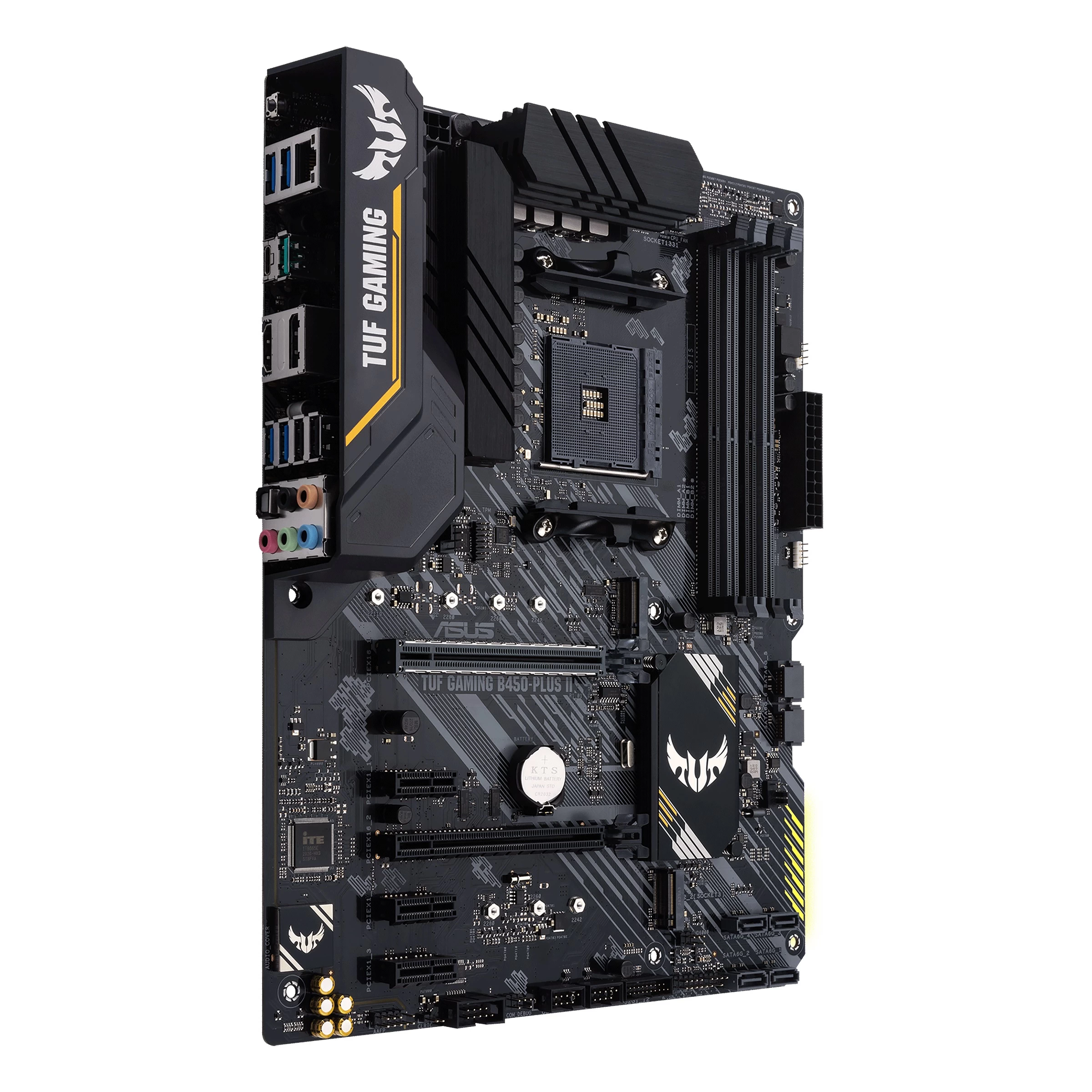 ASUS TUF GAMING B450-PLUS II, Socket AM4, AMD B450, Dual 4xDDR4-4400, APU AMD graphics, HDMI, DP, 2xPCIe X16, 6xSATA3, RAID, 2xM.2, 3xPCIeX1, ALC S1200A HDA, GbE LAN, 2xUSB3.2 Gen2(Type A+C), 6xUSB3.2, Aura Sync RGB, TUF comp, ATX photo 2