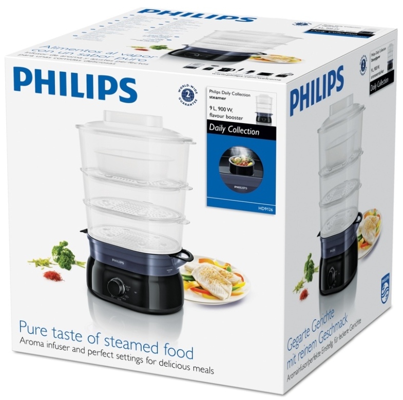 Пароварка Philips HD9126/90, 1 л, 900 Вт, Чёрный photo 4