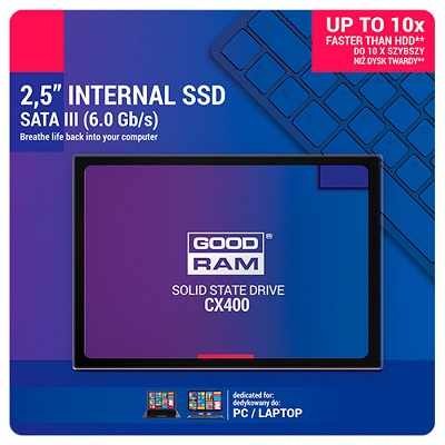 2.5" SSD 128GB GOODRAM CX400, SATAIII, Sequential Reads: 550 MB/s, Sequential Writes: 450 MB/s, Maximum Random 4k: Read: 65,000 IOPS / Write: 82,500 IOPS, Thickness- 7mm, Controller Phison PS3111-S11, 3D NAND TLC photo 1