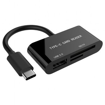 Card Reader USB Type-C Gembird UHB-CR3-02, Supports SD + Micro-SD, supporting SDHC and SDXC, Black photo 1