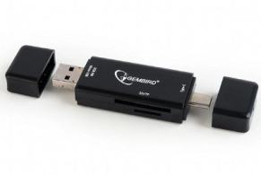 Card Reader Gembird UHB-CR3IN1-01, Interface: USB 3.1 for Type-C, USB 2.0 for AM or Micro-USB, Supported memory cards: SD + Micro-SD, supporting SDHC and SDXC specifications 