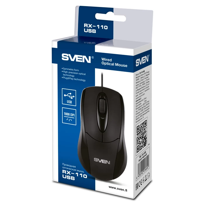 SVEN RX-110, Optical Mouse, 1000 dpi, USB, Black photo 4