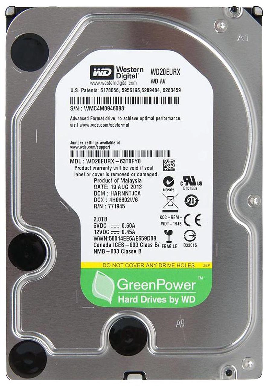 3.5" HDD 2.0TB Western Digital WD20EURX AV-GP™, IntelliPower, 64Mb, SATAIII, NP photo 1