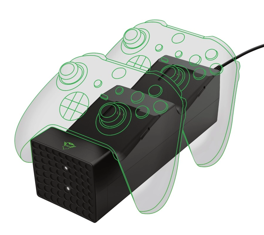 Trust Gaming GXT 250 Duo Charging Dock for Xbox Series S/X controllers, Including 2 x 800mAh NiMH batteries, Charge up to 2 original game controllers at the same time, Power adapter photo 1