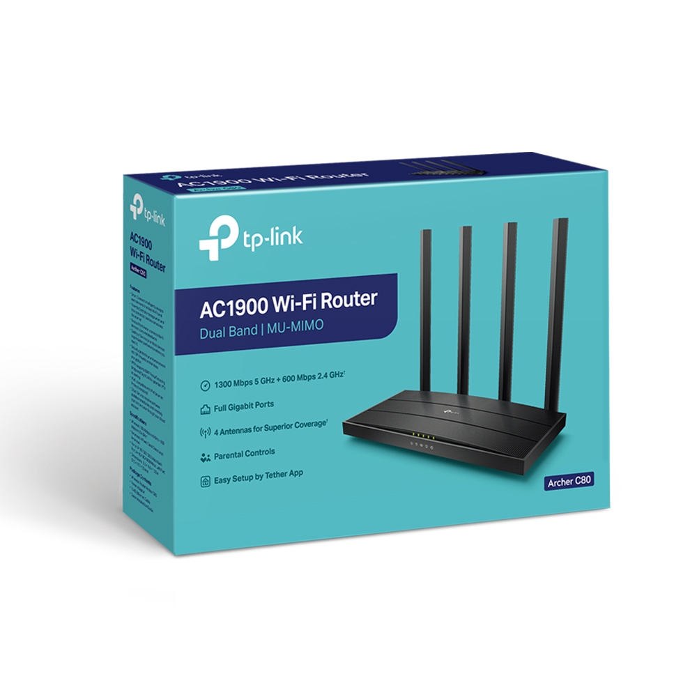 Wireless Router TP-LINK Archer C80 / AC1900 Dual Band / Wi-Fi5 / Gigabit / 1WAN+4LAN / 4 fixed antennas photo 4