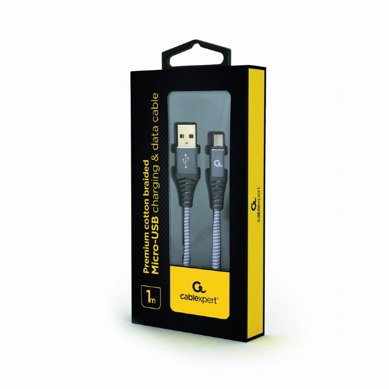 Cable USB2.0/Micro-USB Premium cotton braided - 1m - Cablexpert CC-USB2B-AMmBM-1M-WB2, Spacegrey/White, USB 2.0 A-plug to Micro-USB plug, blister photo 2