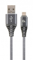 Cable USB2.0/Micro-USB Premium cotton braided - 1m - Cablexpert CC-USB2B-AMmBM-1M-WB2, Spacegrey/White, USB 2.0 A-plug to Micro-USB plug, blister thumbnav 1