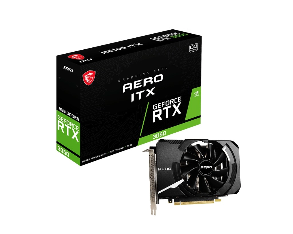 MSI GeForce RTX 3050 AERO ITX 8G / 8GB GDDR6 128Bit 1777/14000Mhz, Ampere, PCI-E Gen4, 1xHDMI, 3xDP, Single Fan Thermal Design - Tailored PCB, Small Form Factor, Solid Backplate, Retail photo 1