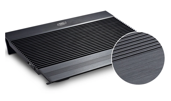 DEEPCOOL "N8 BLACK", Notebook Cooling Pad up to 17", 2 fan - 140mm, 1000rpm, <25dBA, 94.7CFM, 4x USB, all aluminum extrusion panel, Black photo 1
