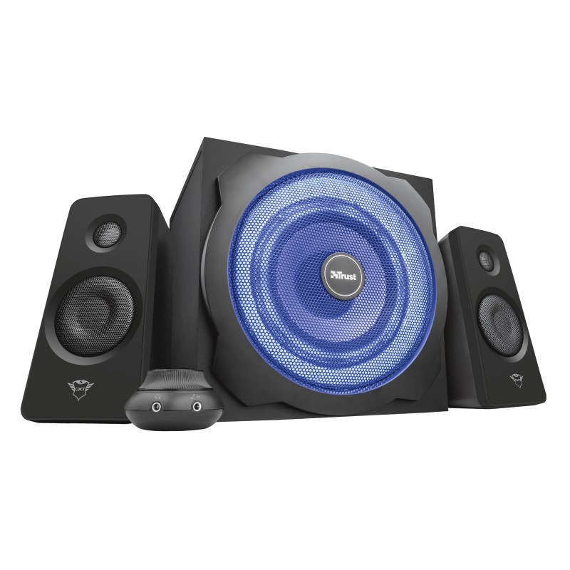 Trust Gaming GXT 628 Tytan 2.1 Illuminated Speaker Set, Pulsating LED illuminated subwoofer. 120w - Black photo 1