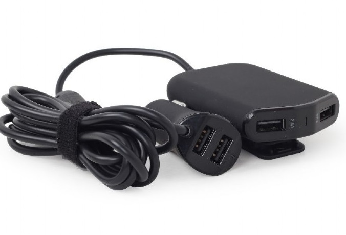 USB Car Charger - EnerGenie EG-4U-CAR-01, 4x USB ports, Input 12/24V DC, Output: up to 2.4 A, charge up to 4 devices simultaneously, 2 ports for the front and 2 ports for backseat passengers, turns, 1.8m cable, Black photo 2