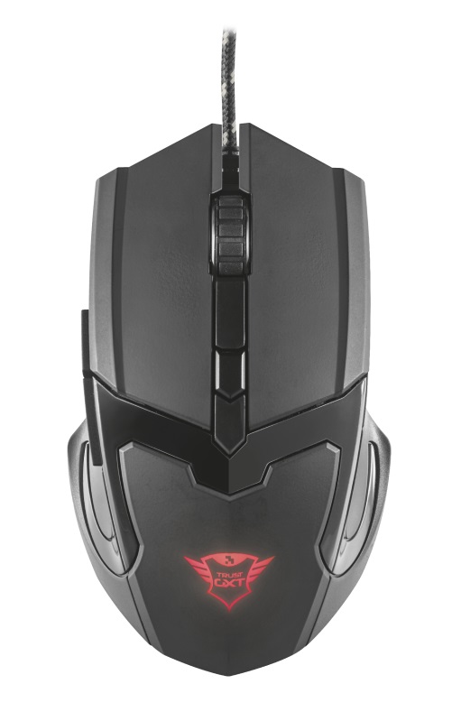 Trust Gaming GXT 101 Gav Mouse, 600 - 4800 dpi, 6 button, Illuminated logo in continuously changing colours ,Ergonomic & comfortable design, 1,8 m USB, Black photo 1