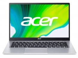 ACER Swift 1 Pure Silver (NX.A77EU.00F), 14.0" IPS FHD (Intel Pentium Silver N6000 4xCore 1.1-3.3GHz, 4GB (1x4) LPDDR4 RAM, 256GB PCIe NVMe SSD, Intel UHD Graphics, CR, WiFi6-AX/BT5.1, FPS, Backlit, 3cell, HD Webcam, RUS, No OS, 1.3kg, 14.95mm) 