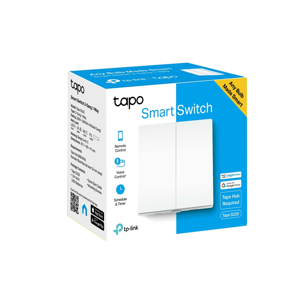 Умный выключатель TP-LINK Tapo S220, White / Умный 2-клавишный, 1-позиционный выключатель photo 2