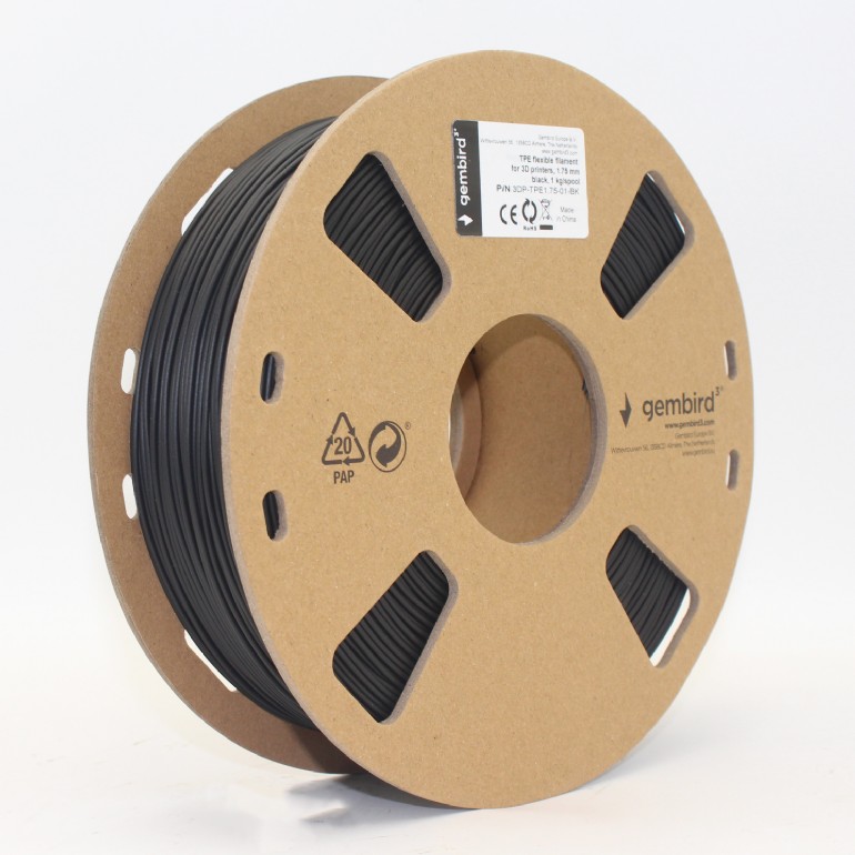 Gembird TPE flexible filament, Black, special thermopolymer allows to obtain materials similar to rubber, 1.75mm, 1kg photo 2