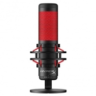 HyperX QuadCast, Black, Microphone for the streaming, Anti-Vibration shock mount, Tap-to-Mute sensor with LED indicator, Four selectable polar patterns, Internal pop filter, Built-in headphone jack, Cable length: 3m, Black/Red, USB 