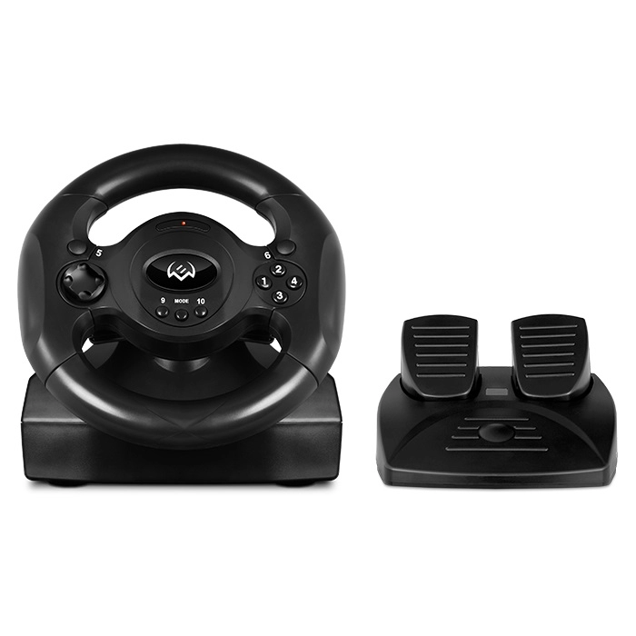 SVEN GC-W300 Racing Wheel, Rubber coating of the wheel for comfortable driving, Two axes, D-Pad, 10 additional buttons, Vibration feedback function, USB, Black photo 1