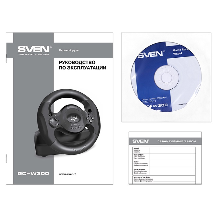 SVEN GC-W300 Racing Wheel, Rubber coating of the wheel for comfortable driving, Two axes, D-Pad, 10 additional buttons, Vibration feedback function, USB, Black photo 2