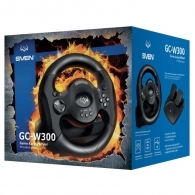 SVEN GC-W300 Racing Wheel, Rubber coating of the wheel for comfortable driving, Two axes, D-Pad, 10 additional buttons, Vibration feedback function, USB, Black thumbnav 3