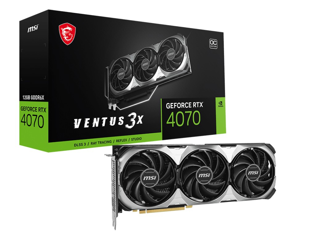 MSI GeForce RTX 4070 VENTUS 3X E 12G OC / 12GB GDDR6X 192Bit 2505/21000Mhz, Ada Lovelace/ DLSS3, PCIeX16 4.0, 1xHDMI, 3xDP, TRIPLE FanThermal Design: TORX Fan 4.0/Zero Frozr/Core Pipe/Cooper Baseplate/Fin+AirflowControl, Double Ball Bearing, Metal Backpla photo 1