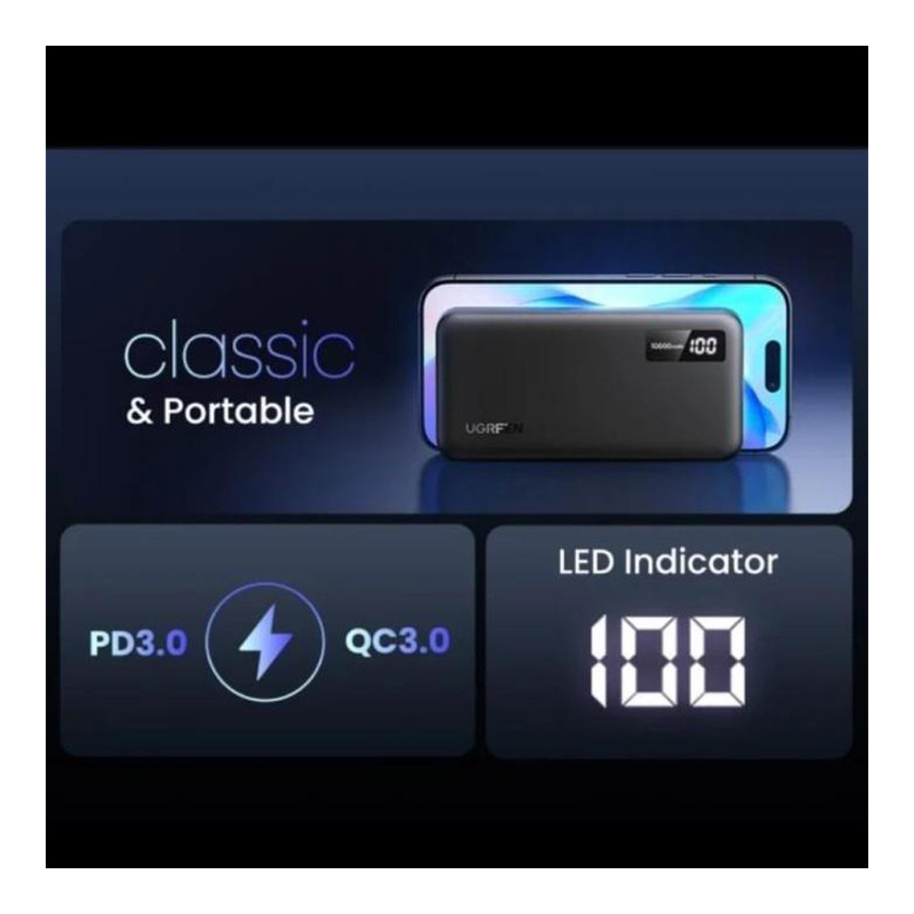 Внешний аккумулятор Ugreen 10 10000mAh 20W Digital Display Black photo 3