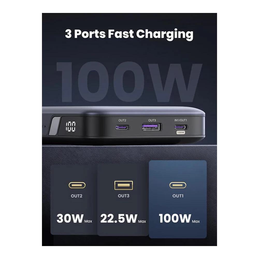 Внешний аккумулятор Ugreen 20 20000mAh 100W Two-way Fast Charging Grey photo 3