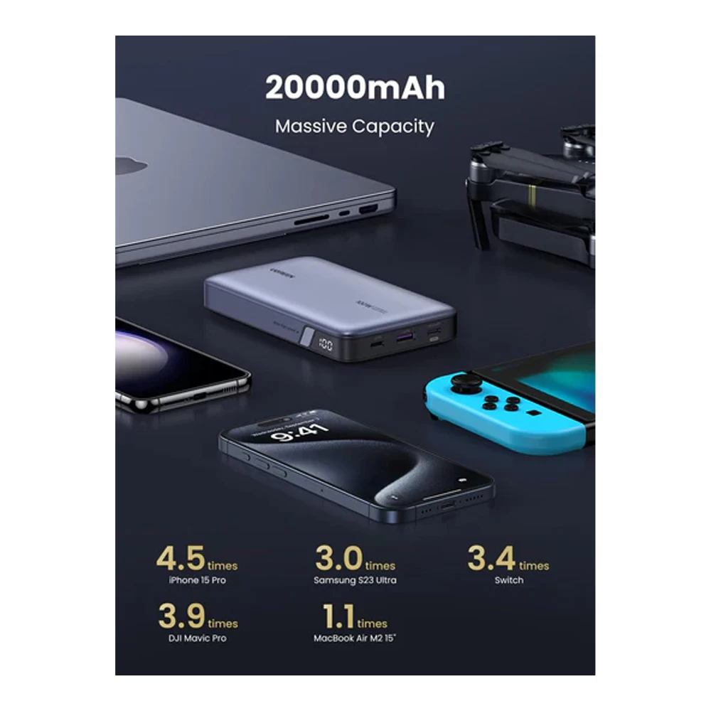 Внешний аккумулятор Ugreen 20 20000mAh 100W Two-way Fast Charging Grey photo 4