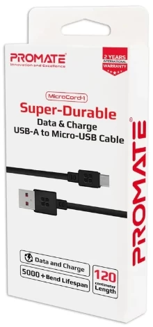 Cablu USB-A - Micro USB Promate AISMICROCORD1BK 1.2 /1.2m /Negru photo 6