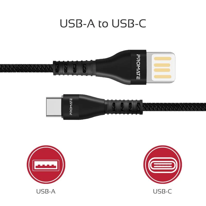 Cablu USB-A - USB Type-C Promate VigoRay-C Black 1.2 /1.2m /Negru photo 3