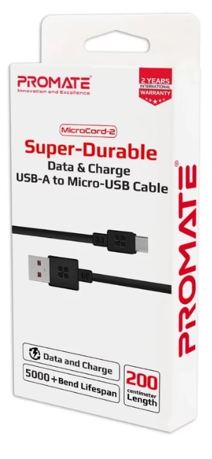 Cablu USB-A - Micro USB Promate MicroCord-2 2 /2m /Negru photo 2
