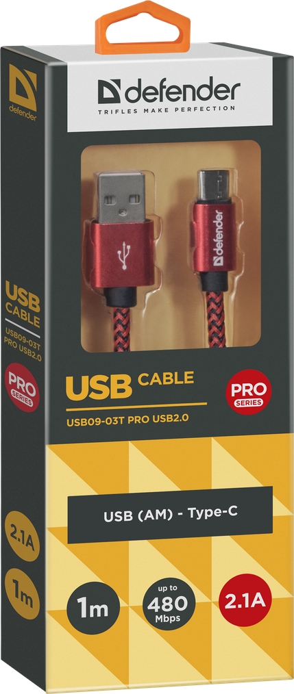Cablu USB-A - USB Type-C Defender USB09-03T 1 /1m /Rosu photo 3