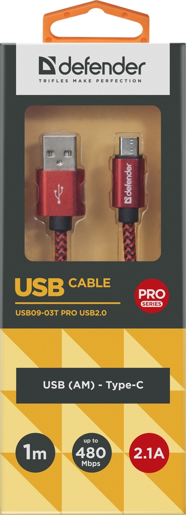 Cablu USB-A - USB Type-C Defender USB09-03T 1 /1m /Rosu photo 4