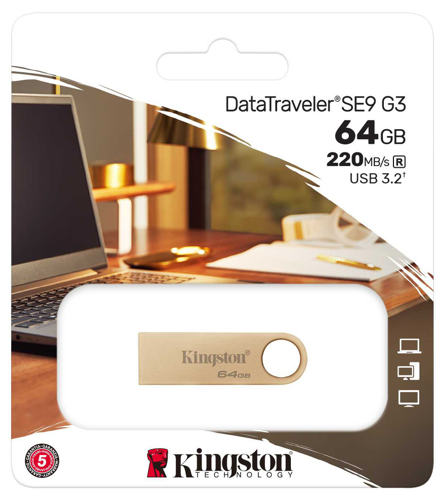 USB Флэш Kingston DataTraveler SE9 G3 64Gb Gold photo 3