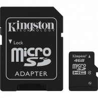 Card de mem-e MicroSD Kingston 4GB SDHC Clas 4+SD adapter 