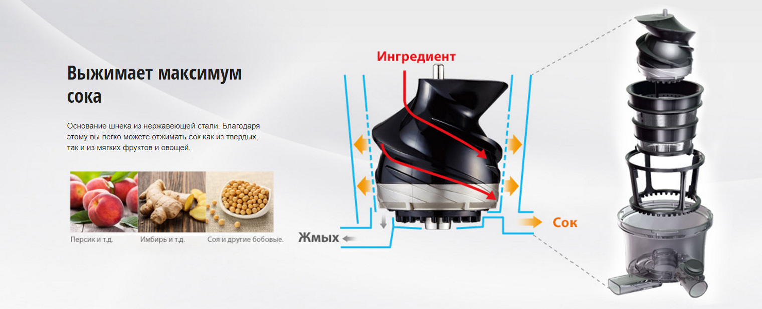 Соковыжималка шнековая Panasonic MJ-L500RTQ, 0.9 л, 150 Вт, 1 скоростей, Красный photo 68