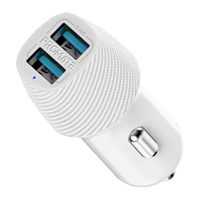 Зарядное устройство авто. для телефона Promate VolTrip-Duo White photo 1