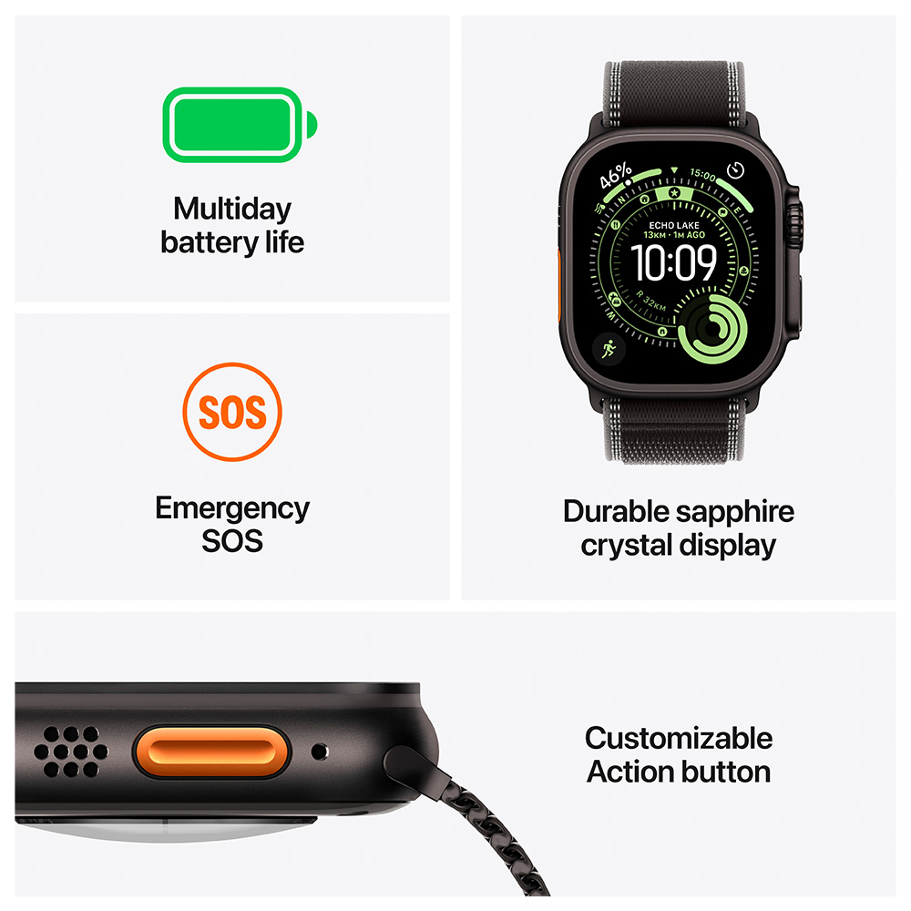 Смарт часы Apple Watch Ultra 3 GPS + Cellular 49mm Black Titanium Case with Black/Charcoal Trail Loop - M/L photo 3