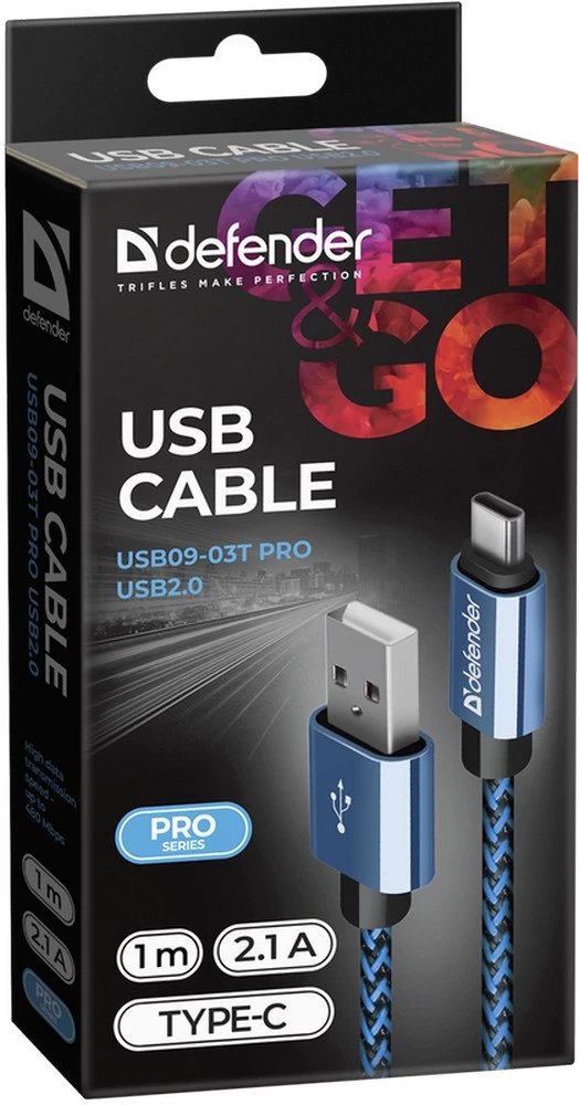 Cablu USB-A - USB Type-C Defender USB09-03T PRO 1 /1m /Albastru photo 3
